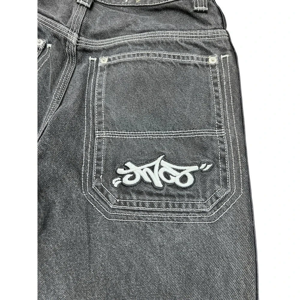Vintage JNCO Tribal Crown Stripes Baggy Fit Black Jeans‎ Boys 14 Womens 26x26